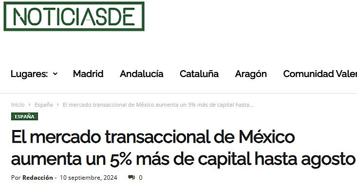 El mercado transaccional de Mxico aumenta un 5% ms de capital hasta agosto